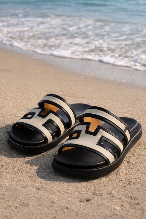 Black Cut-Out Footbed Slide Sandals - Women’s Easy Summer Slip-On-Shoes